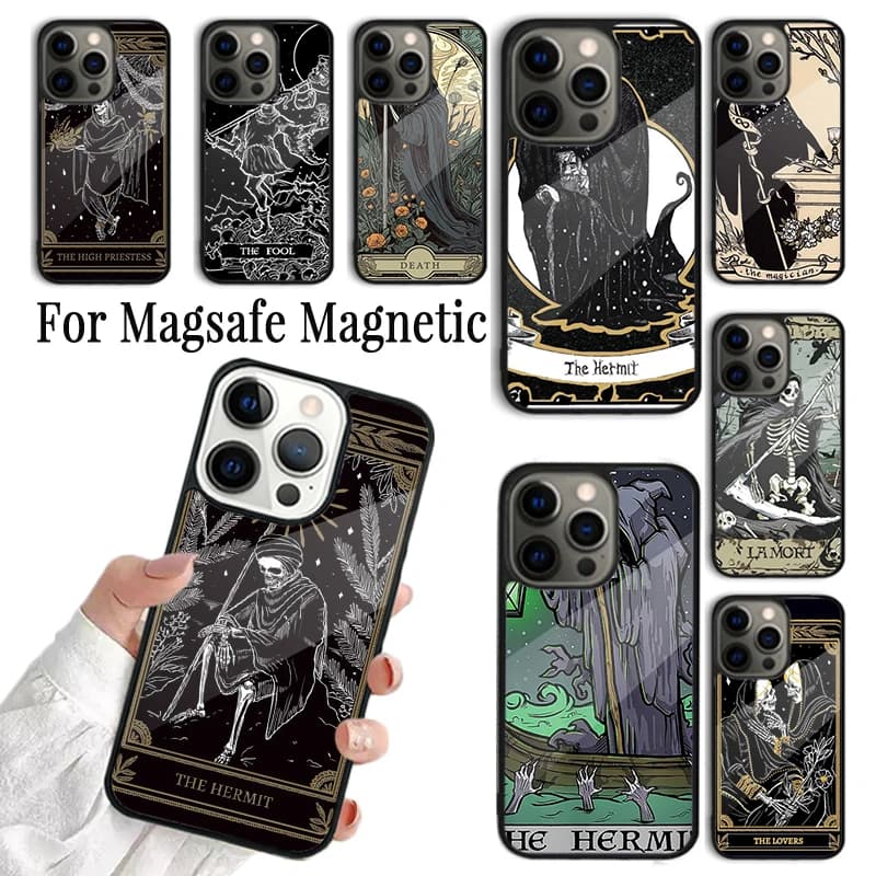 Cover per iPhone con Carta dei Tarocchi L'Ermito per iPhone 17 AIR 16 15 14 13 12 11 Pro Max Plus, Custodia Magnetica Wireless Magsafe