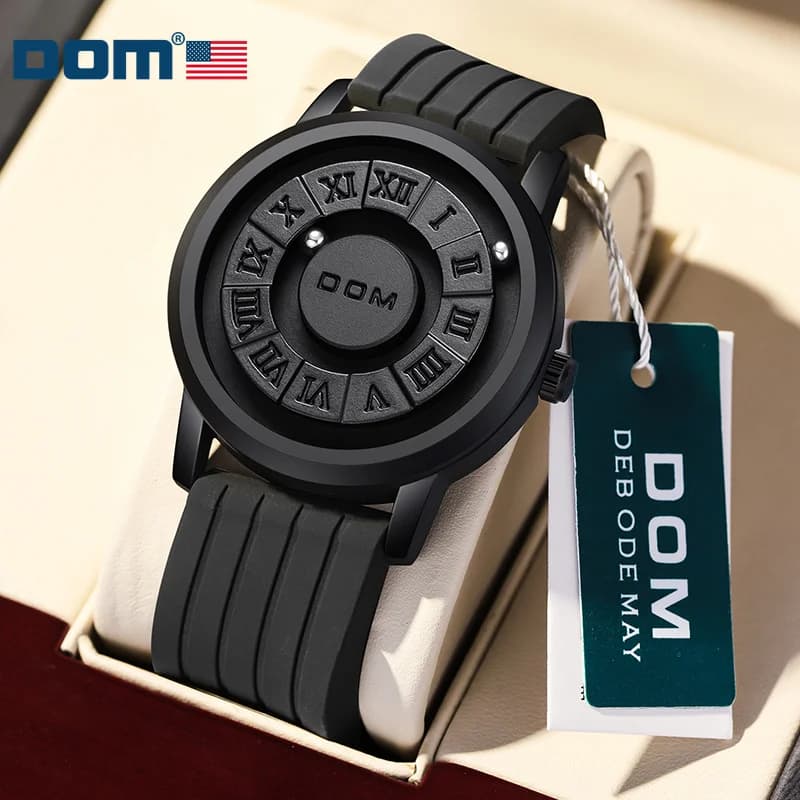 DOM 1345 Orologio al quarzo da uomo Giradischi Magnete magnetico Perline Sfera di metallo Cerchio Orologi da uomo Cinturino in silicone Orologio maschile creativo