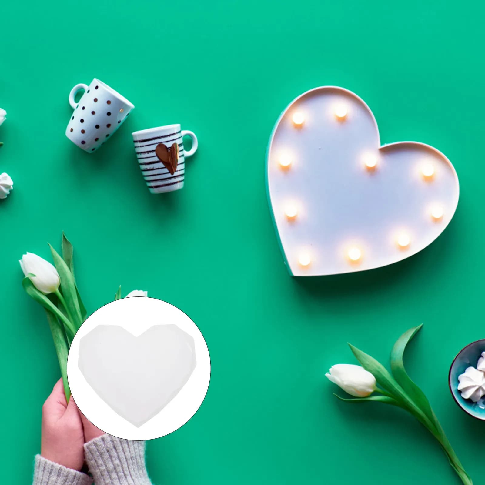 4Pcs Heart Diamond Shape Silicone Mold for DIY Epoxy Resin Coasters Crystal Craft Making Nonstick Eco Friendly Reusable