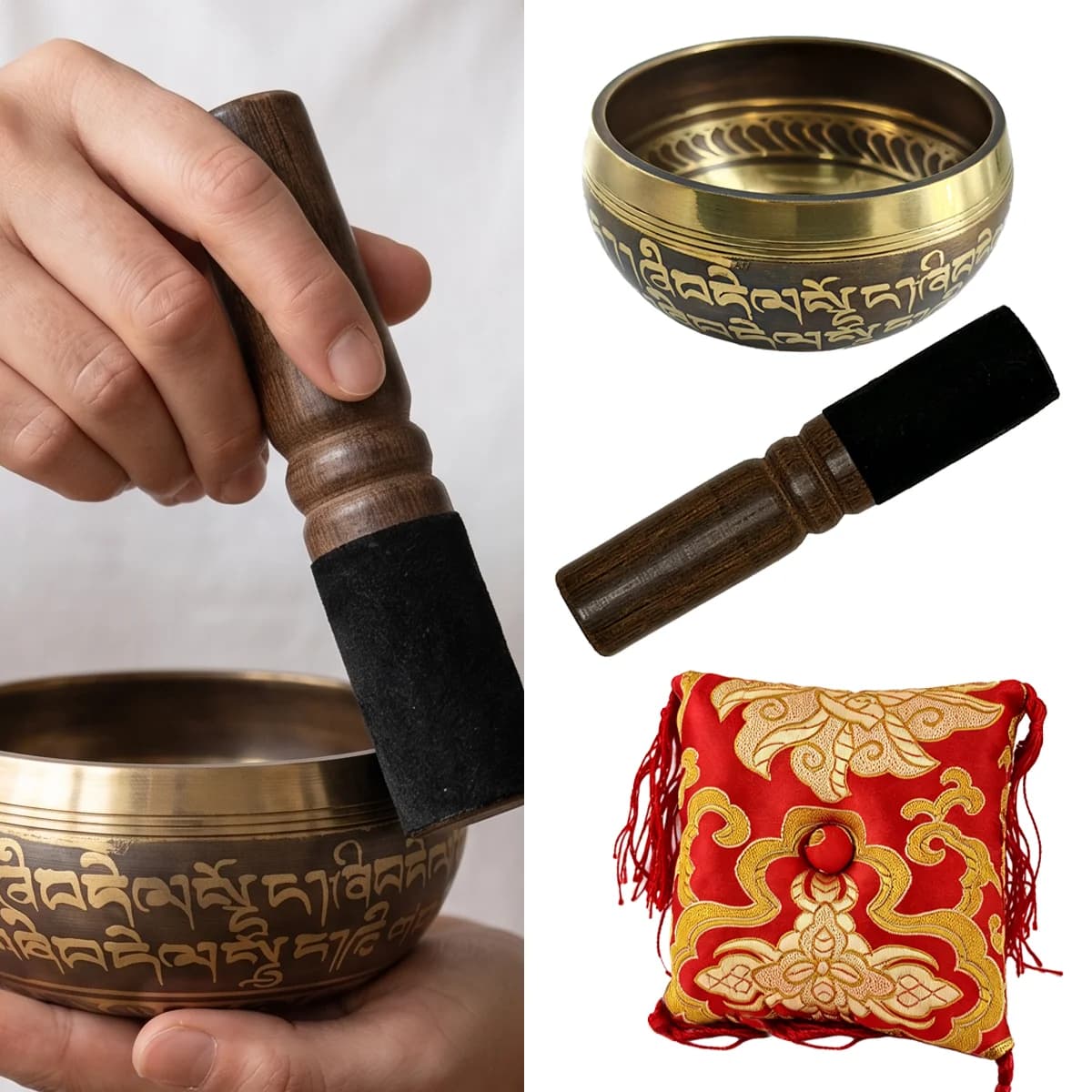 Miwayer 9.5cm Tibetan Singing Bowl Set, Original Bell Metal Copper-Tin Alloy for Home Mindfulness