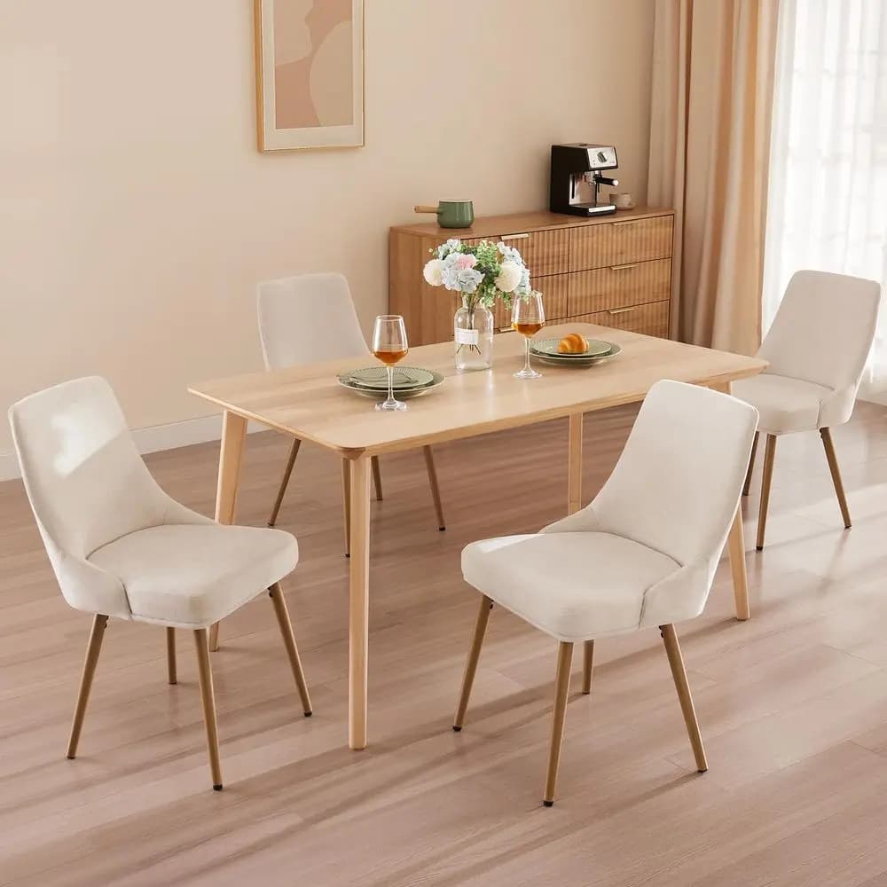 Set di 4 Sedie da Pranzo Moderne Imbottite con Cuscino Spesso e Schienale Curvo, Sedia da Cucina in Tessuto Stile Rustico