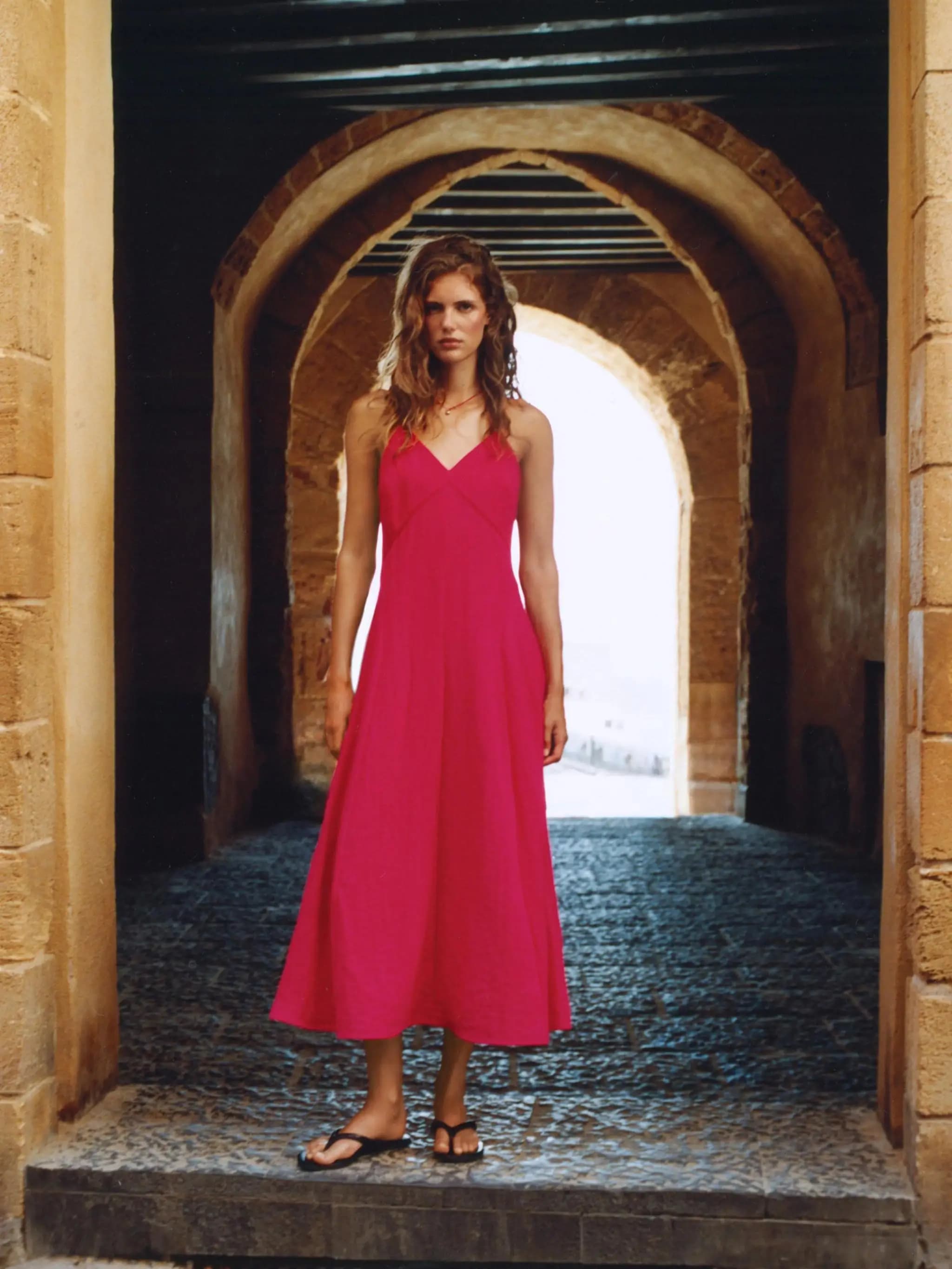 Summer New Arrival Women's V-neck Back Cross Strap Midi Dress Elegant Simple Style High Waist Long Skirt No Sleeve Color