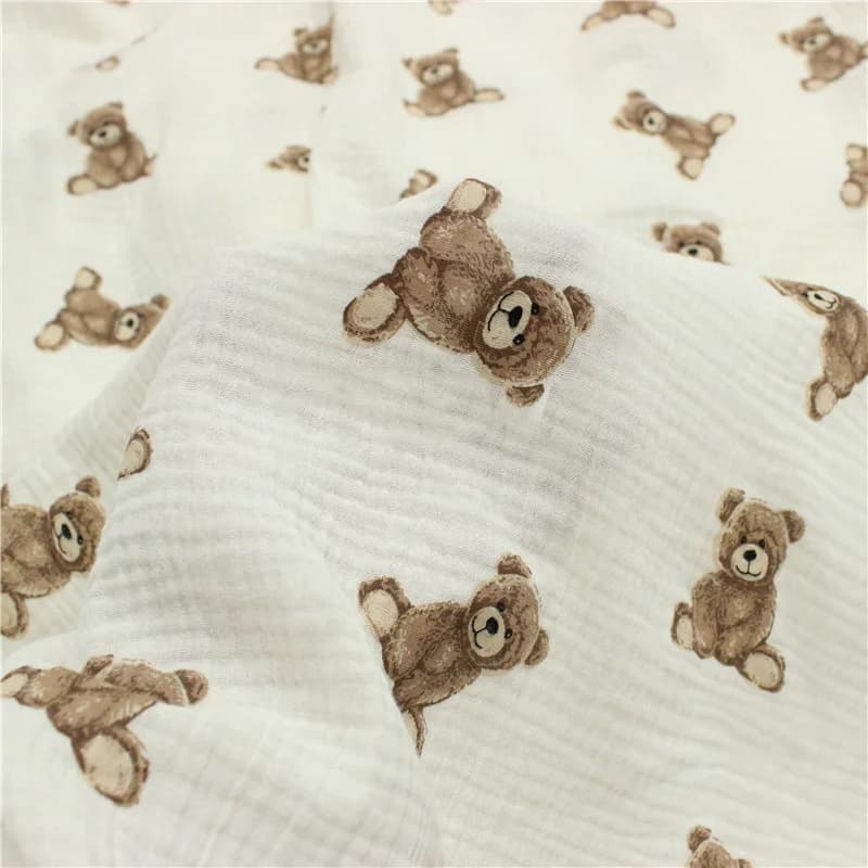Bear Cotton gauze fabric double layer baby fabric sewing material fluorescent-free for baby towel bib 50x150cm