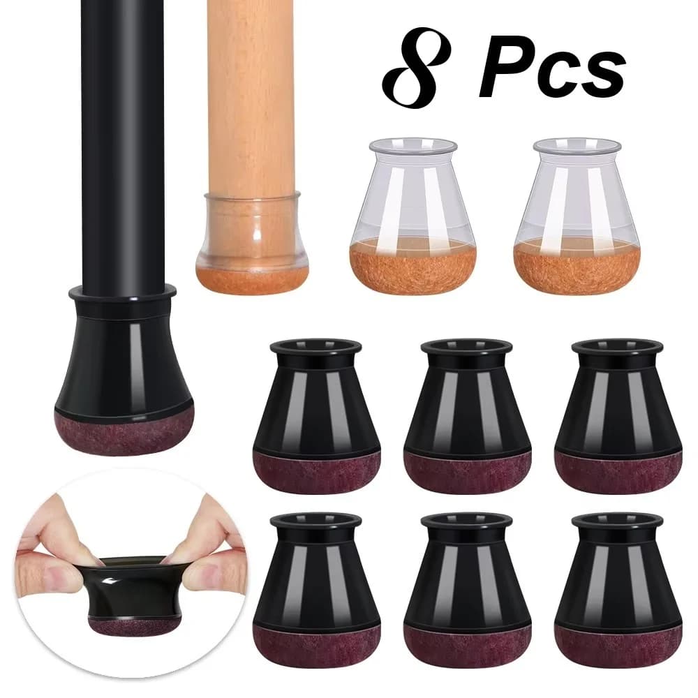 8 pezzi - Protezioni per gambe di sedie per pavimenti in legno, coperture in silicone per sedie, cuscinetti per mobili con fondo in feltro avvolto