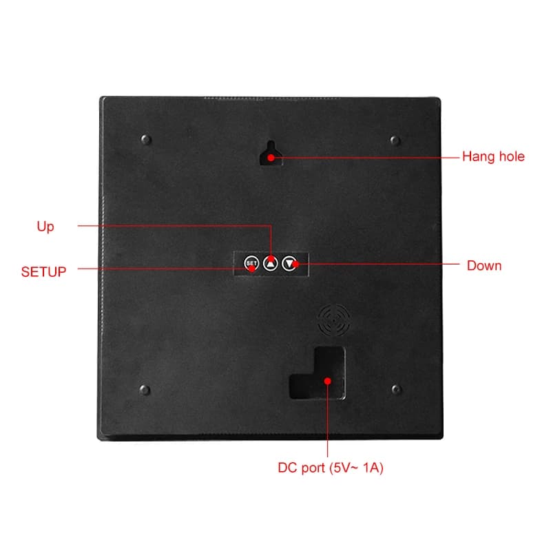Watch from Modern Electronic Wall 28x28 cm with Calendar, AC/DC Adapter, Bright ABS Display Showing Time and Text, Adjustable