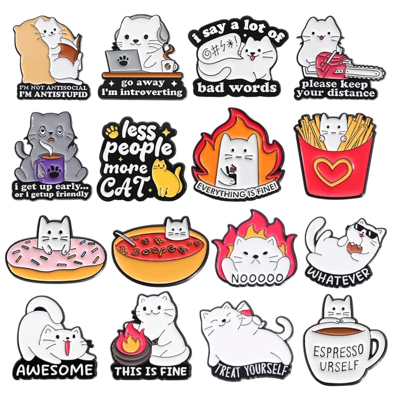 31 tipi di simpatico cartone animato gatto smalto spille personalizzate divertente gattino animale spille zaino distintivi bavero accessori all'ingrosso per il regalo