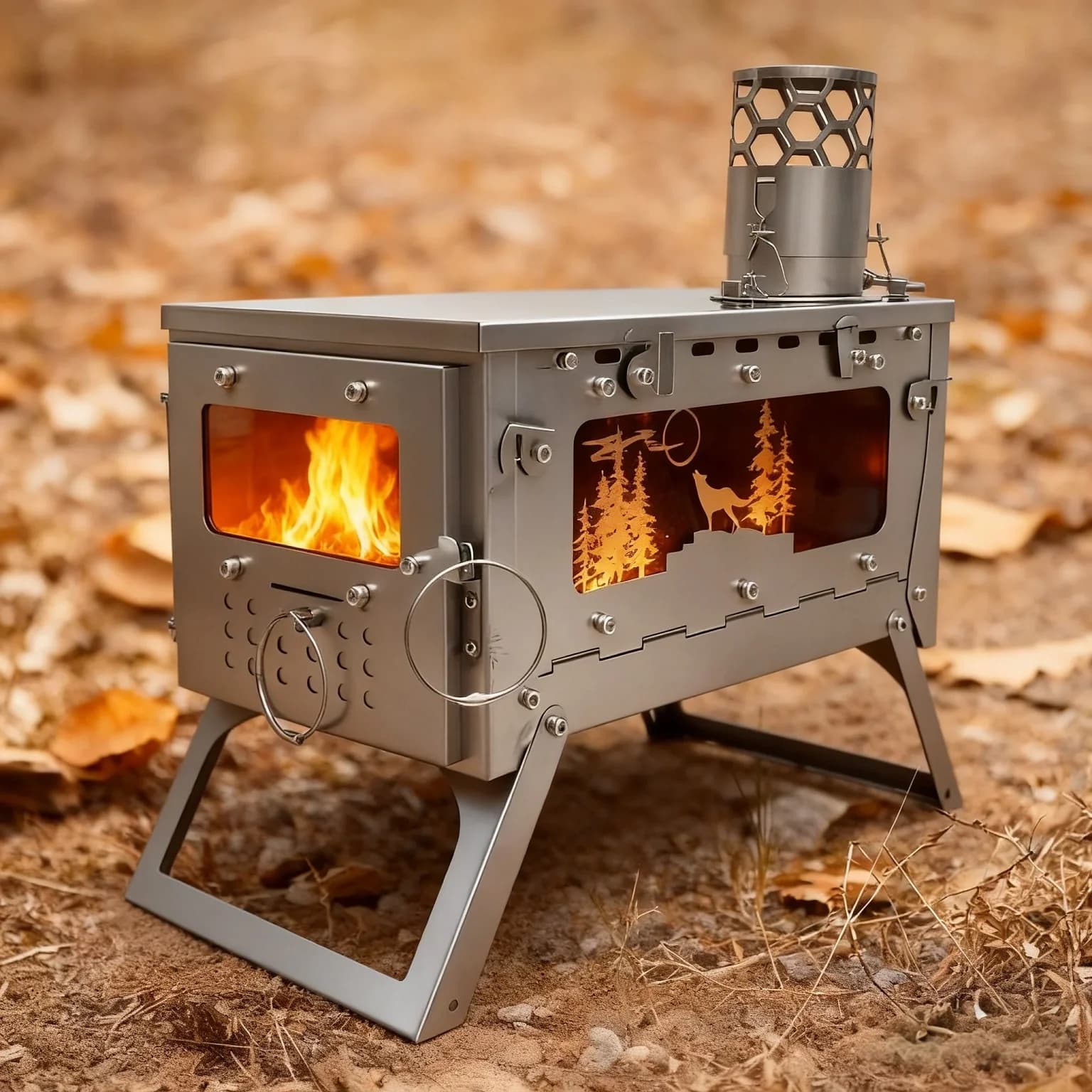 Foldable Wood Stove in Titanium Alloy Outdoors, Ideal for Camping, Hiking, Heating Tent, Kitchen and Fishing
