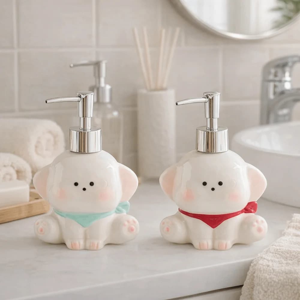 Dispenser di Sapone Liquido in Ceramica a Forma di Cane, Bottiglia Vuota per Lozione, Simpatica Bottiglia con Pompa a Pressione per Shampoo e Detersivo