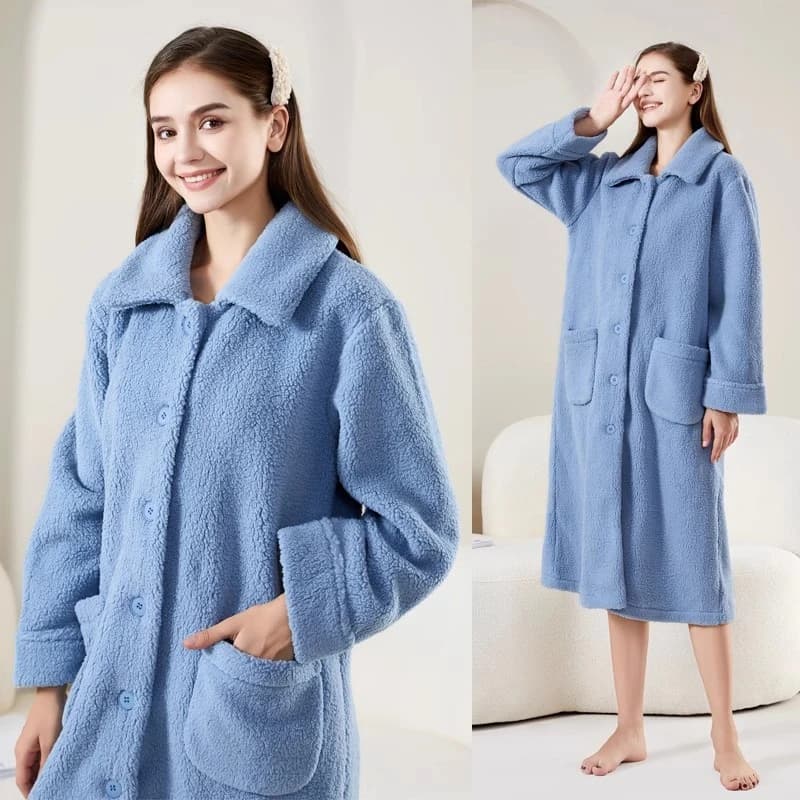 Women's Coral Fleece Robe Sleepwear Winter Thick Warm Home Clothes Coat Lounge Wear Loose Casual Nightwear Bathrobe Outerwear