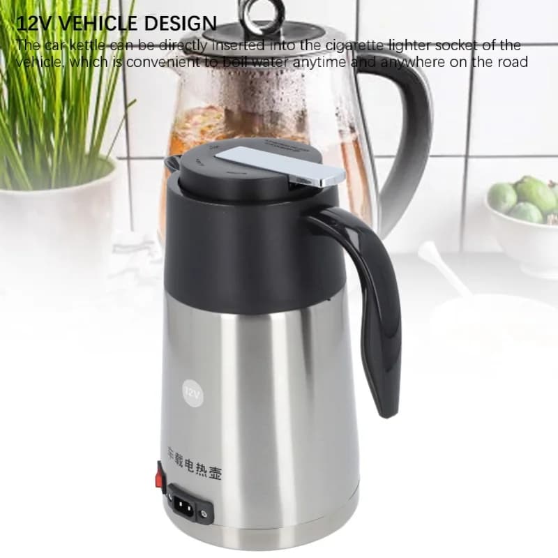 Portable 12V Car Kettle Hot Water Boiler Large Capacity Electric Kettle Stainless Steel Plastic Body for Vehicle Use
