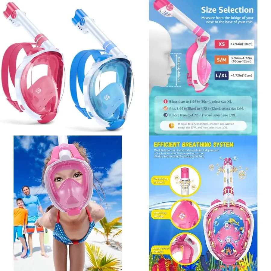 Maschere da snorkeling integrali WSTOO, adatte per principianti, attrezzatura da snorkeling Dry Top, permette di respirare con bocca o naso, visuale a 180 gradi.