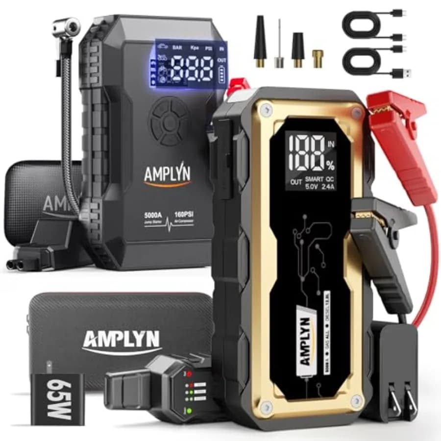 Avviatore di Emergenza per Auto con Compressore d'Aria per Veicoli a Benzina/Diesel 10L, 160PSI 5000A 60W, Avviatore Portatile con Batteria 12V
