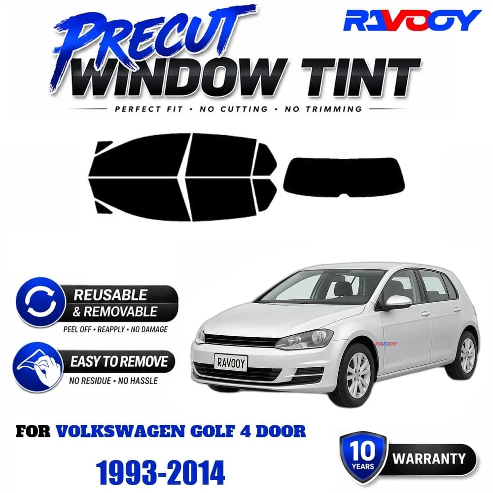 RAVOOY Precut Window Tint, Reusable Removable EPU Film, Custom Fit for Vw Golf 4 Door 1993-2014, UV Heat Protection
