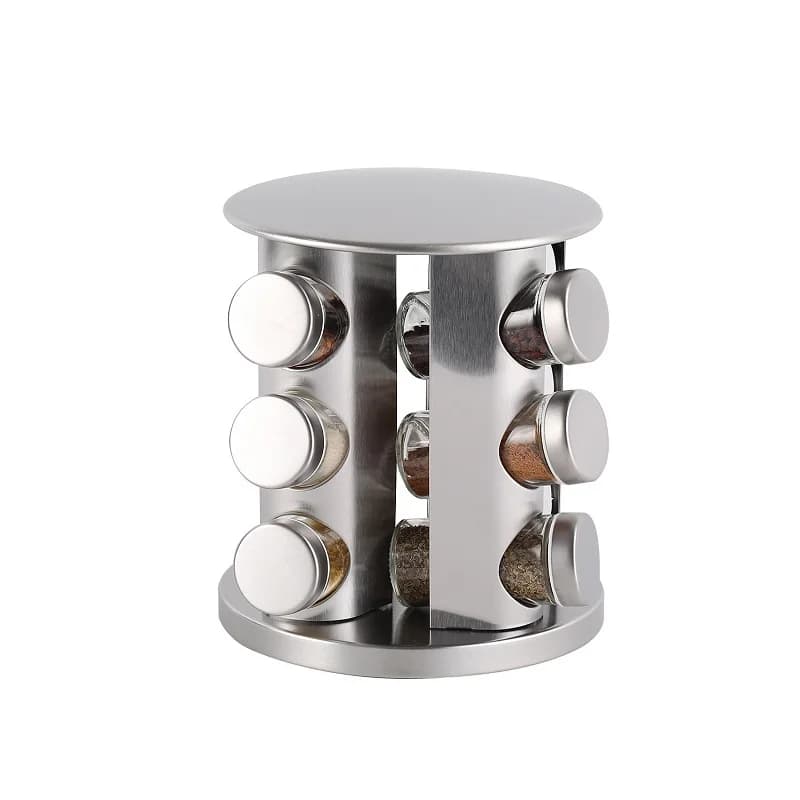 Nuovo Portaspezie Girevole a 360° in Acciaio Inox con 20 Barattoli in Vetro, Organizzatore per Cucina