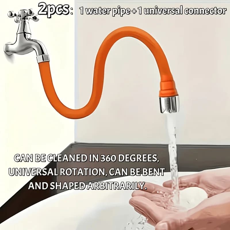 2-in-1 Foldable Faucet Extender with Aerator & Universal Connector, Flexible Hose Set for Kitchen, Bathroom, Garden Use