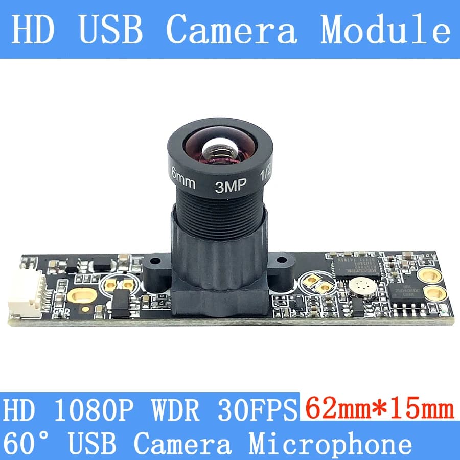 Webcam Industriale Plug & Play WDR 2MP Full HD 1080P con Microfono e Lente da 6mm, Modulo Fotocamera USB OTG UVC 30FPS per Windows