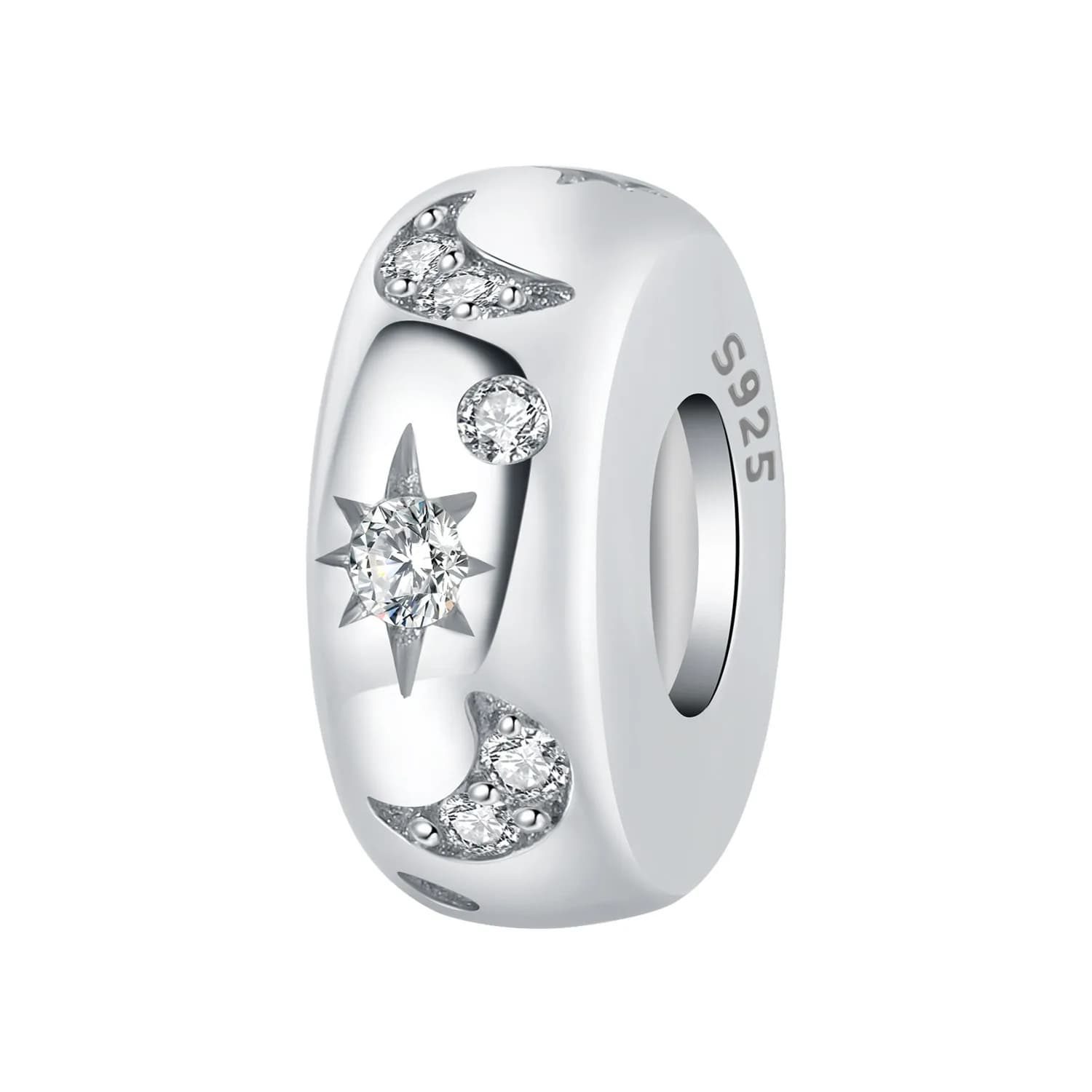 Original 925 Sterling Silver Bead Moon Sun and Star Spacer Beads With Silicone Stoppers Fit Bracelets DIY Jewelry Making Daily