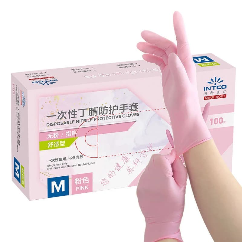 Guanti monouso in nitrile rosa da 100 pezzi Guanti senza lattice Guanti protettivi senza polvere per la pulizia della casa Guanti per tatuaggi di bellezza da cucina