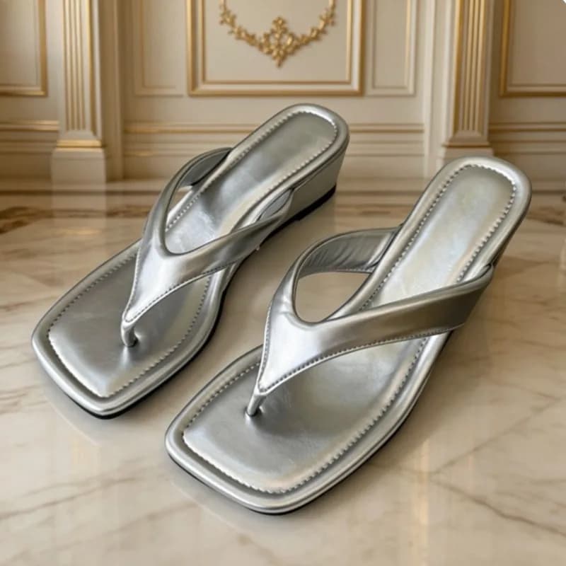 Aneikeh Sandali con Zeppa Argento alla Moda, Ciabatte con Punta Quadrata, Pantofole con Piattaforma, Scarpe Casual Estive da Spiaggia per Donna