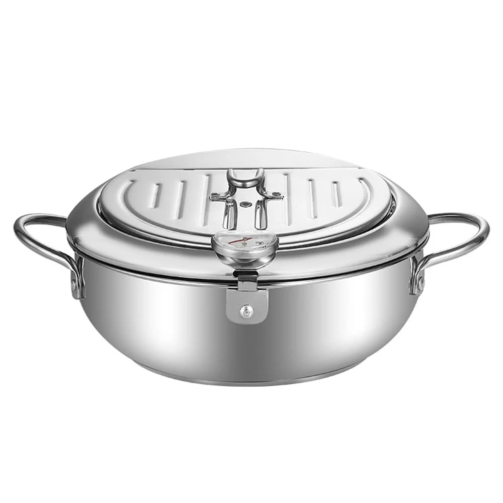 Friggitrice per Tempura in Acciaio Inox SUS304 da 20cm 24cm con Coperchio e Termometro, Pentola Grande da 4,2L per Fornello a Gas e Piano a Induzione