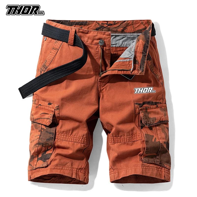 THORSOL Men's Cycling Shorts Breathable Mtb Pants in Summer Cotton Casual Men's Shorts Bike Cargo Pants Orange