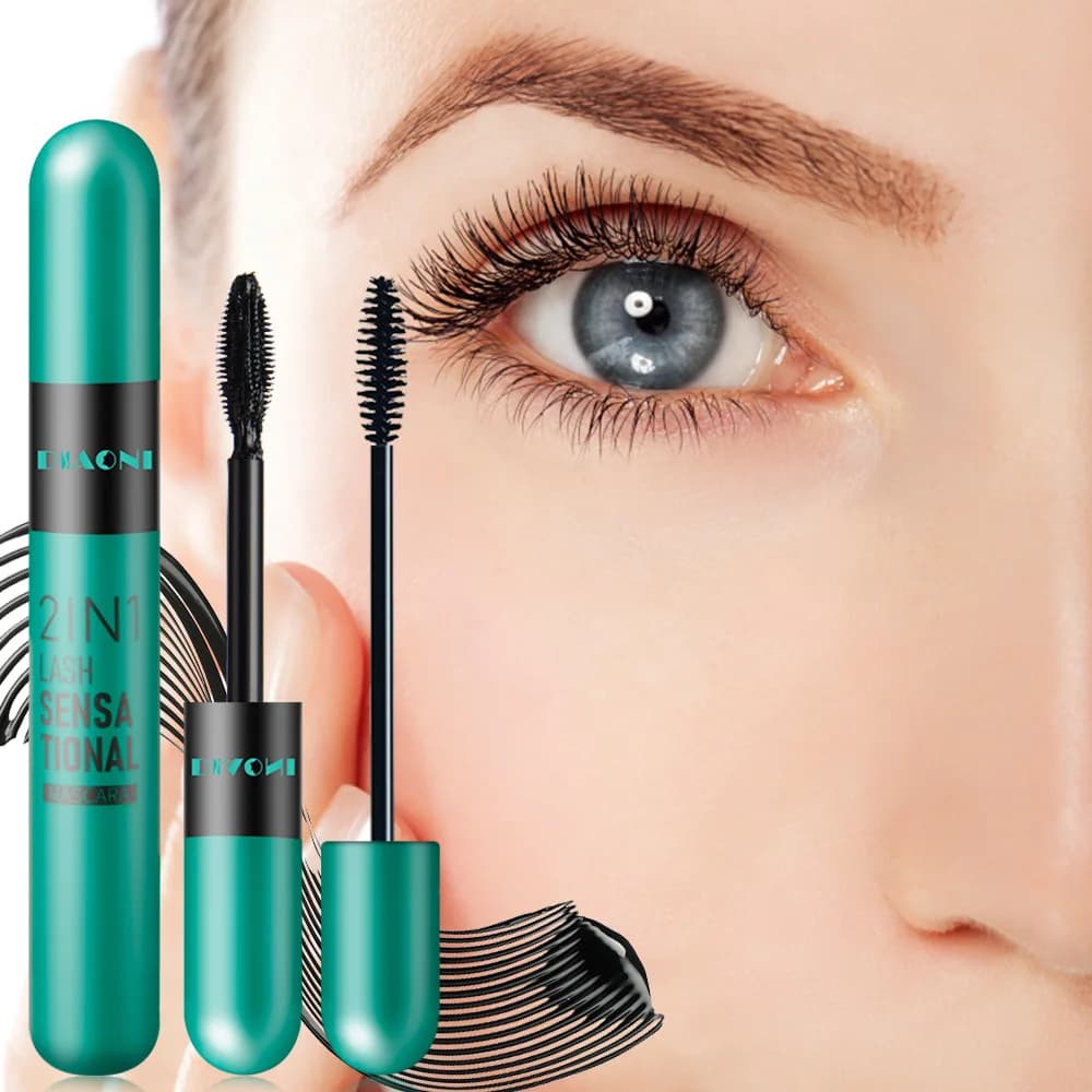 Mascara Fissante Volumizzante e Incurvante, Impermeabile, Resistente al Sudore, Anti-sbavatura, con Primer per Ciglia Sottili