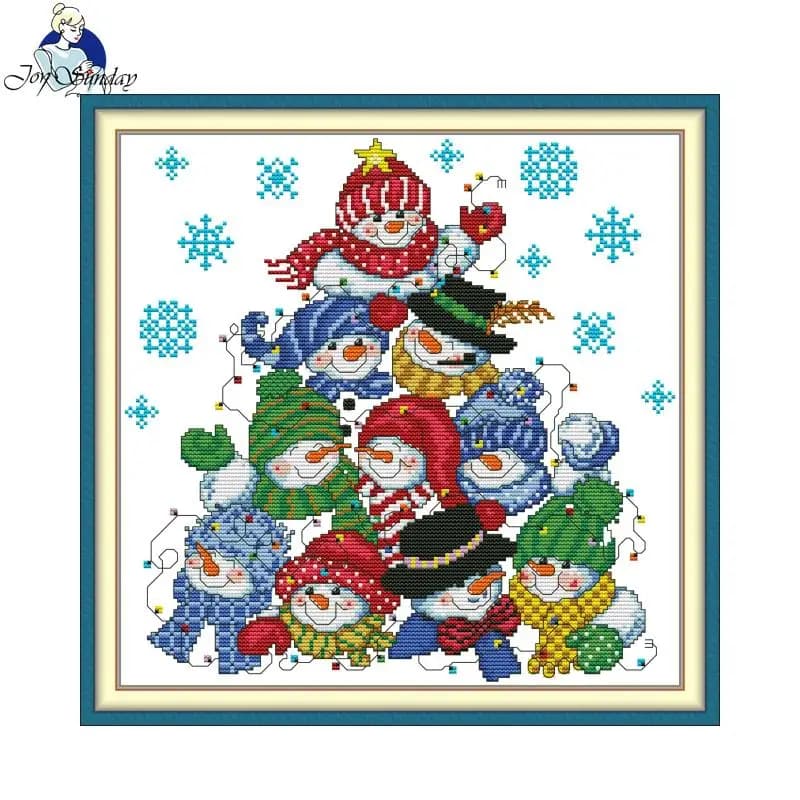 Building A Snowman Pattern JoySunday Printed Cross Stitch Kit 11/14/16CT Aida Fabric DIY Embroidery Factory Wholesale Home Decor