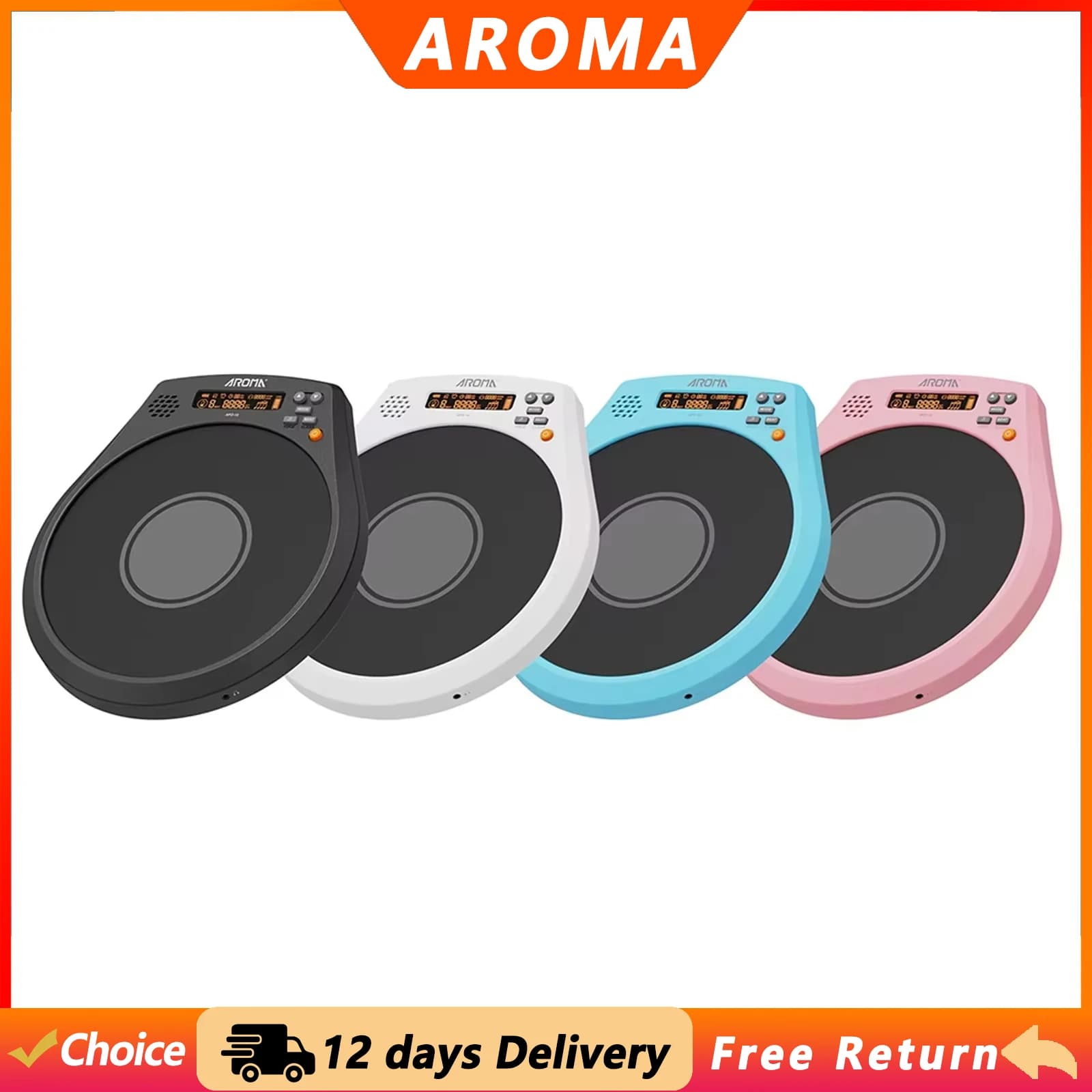 AROMA Electronic Dumb Drum Pad 8 Inch Rechargeable Multifunction Digital Drum with Speed Detection Metronome Practice Drum