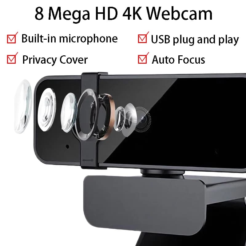 Fotocamera USB Webcam 4K Autofocus 2K PC Web Camera con microfono HD 1080P Webcam Computer portatile per streaming live/videochiamate