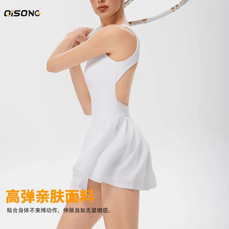 Abito da tennis senza schienale da donna con pantaloncini, nero e bianco, 2026, pieghettato, per golf, badminton, pickleball e allenamento