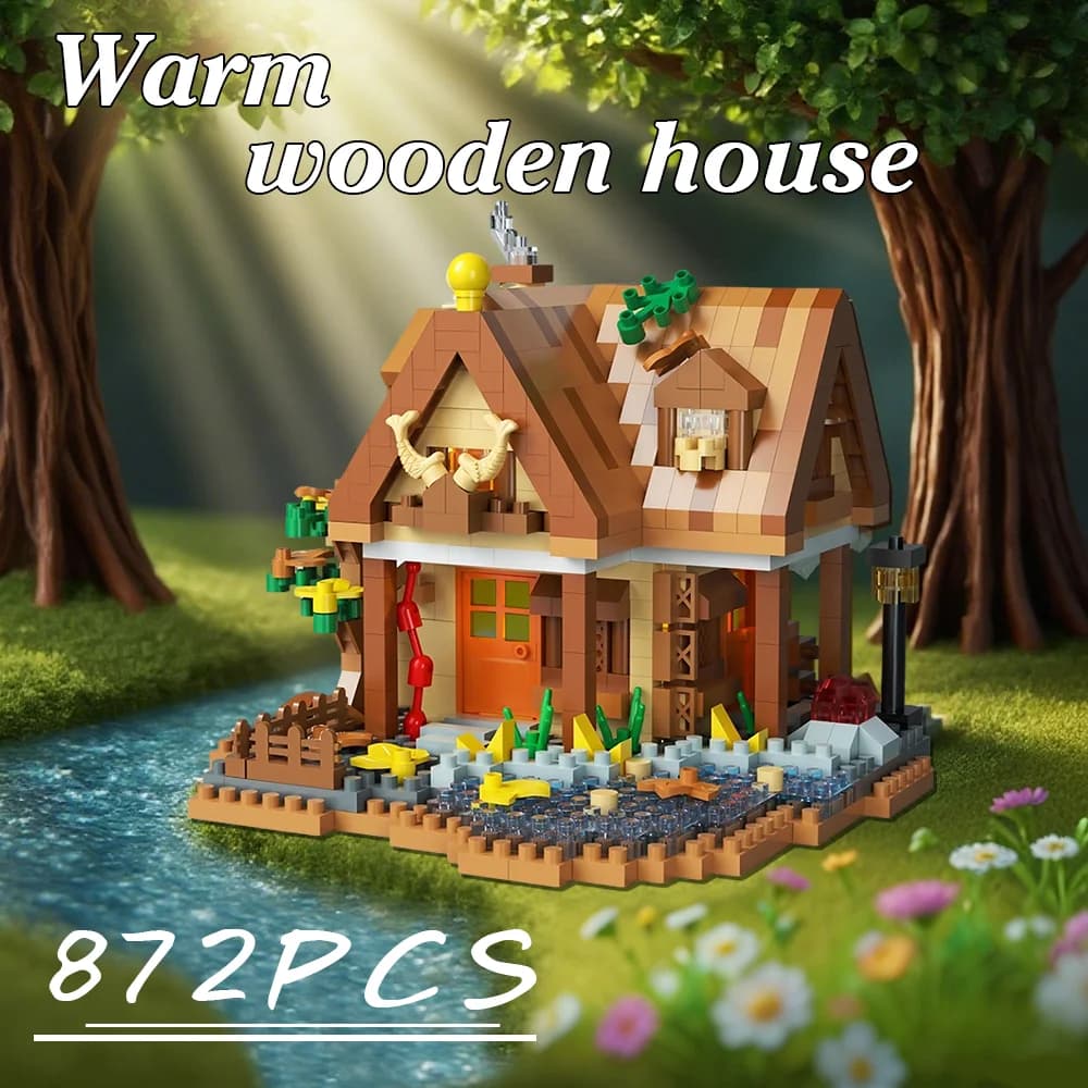 Set di blocchi di costruzione della cabina forestale - Kit modello di casa in legno fai-da-te, giocattolo puzzle creativo per adulti e bambini