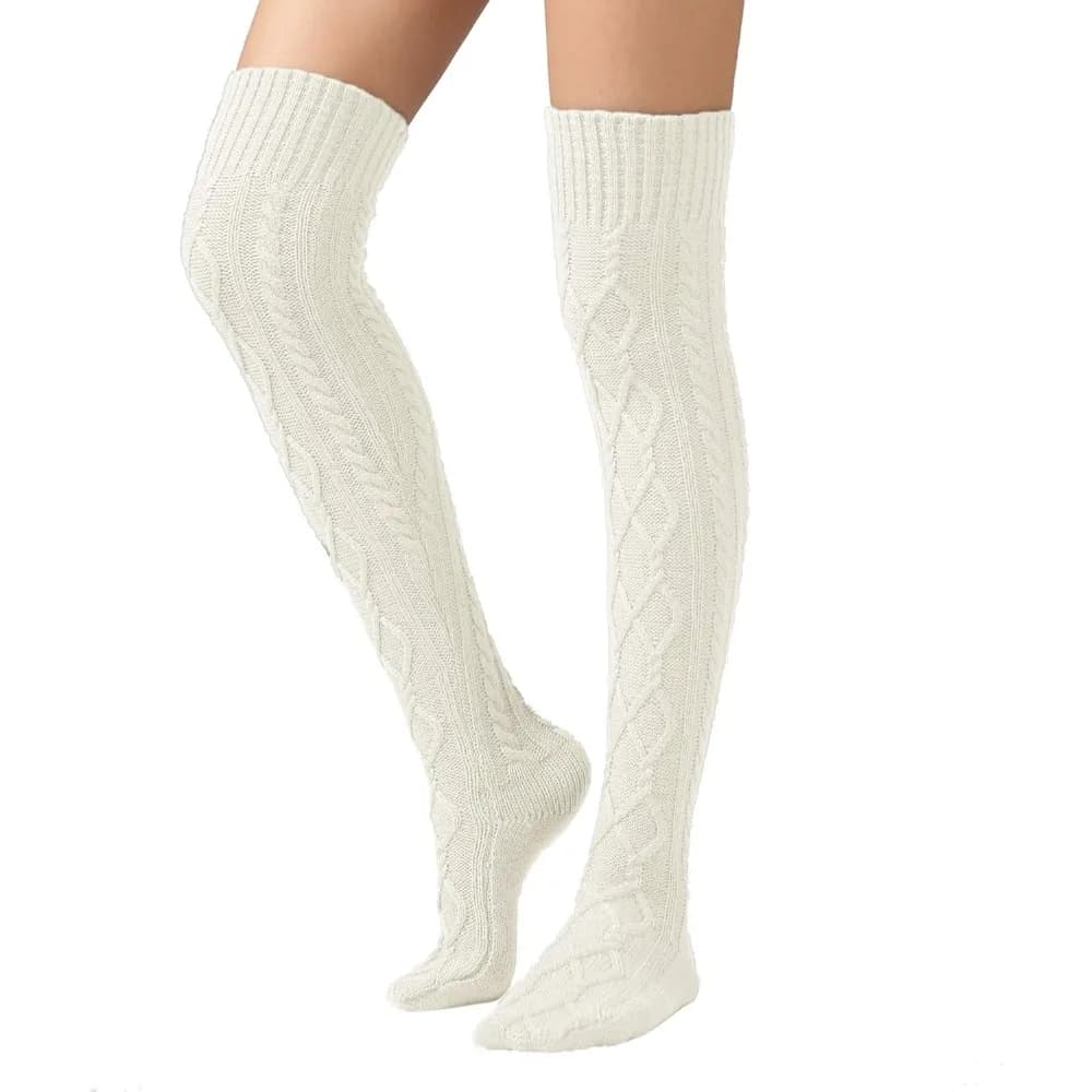 Calze da donna a maglia a trecce, extra lunghe, per stivali alti e scaldacollo per il freddo invernale