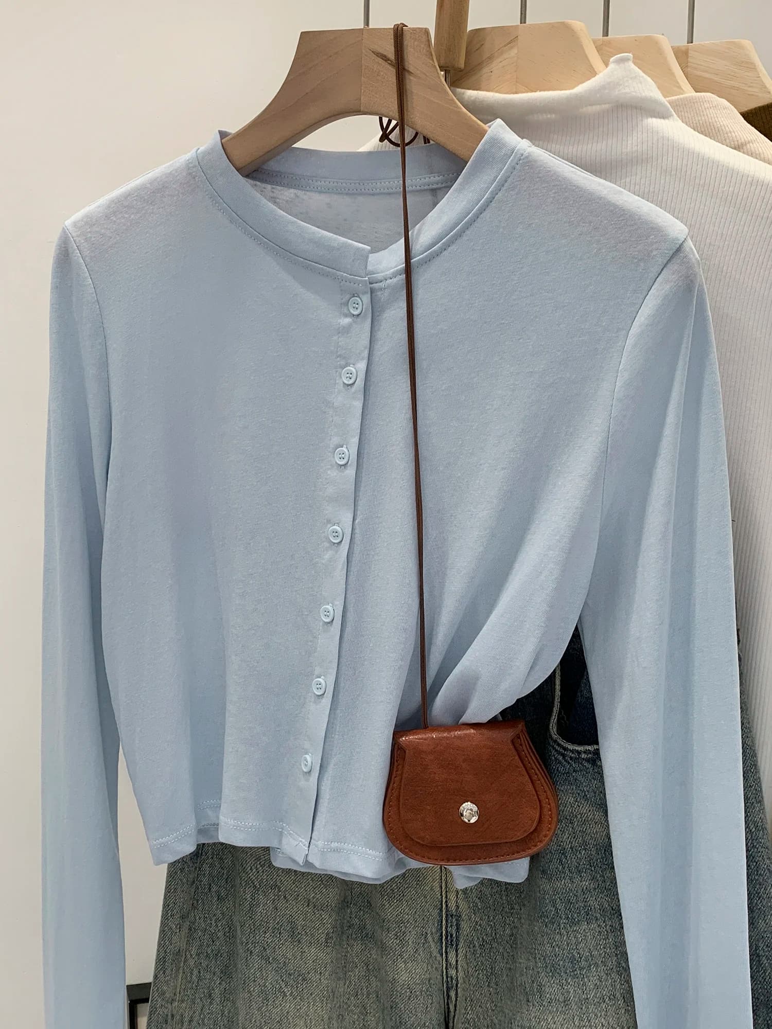 Elegant Blue Long Sleeve Thin Cardigan Women's Summer New Style Sunscreen Outerwear Top Korean Style Commute Cotton Blend