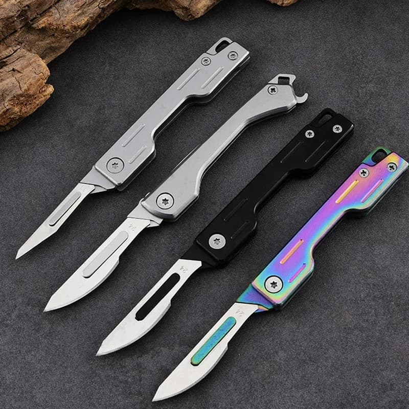 Coltello pieghevole EDC in acciaio inossidabile 420, strumento multifunzionale, 10 lame di ricambio NO11/24 gratuite, utensili per intaglio.