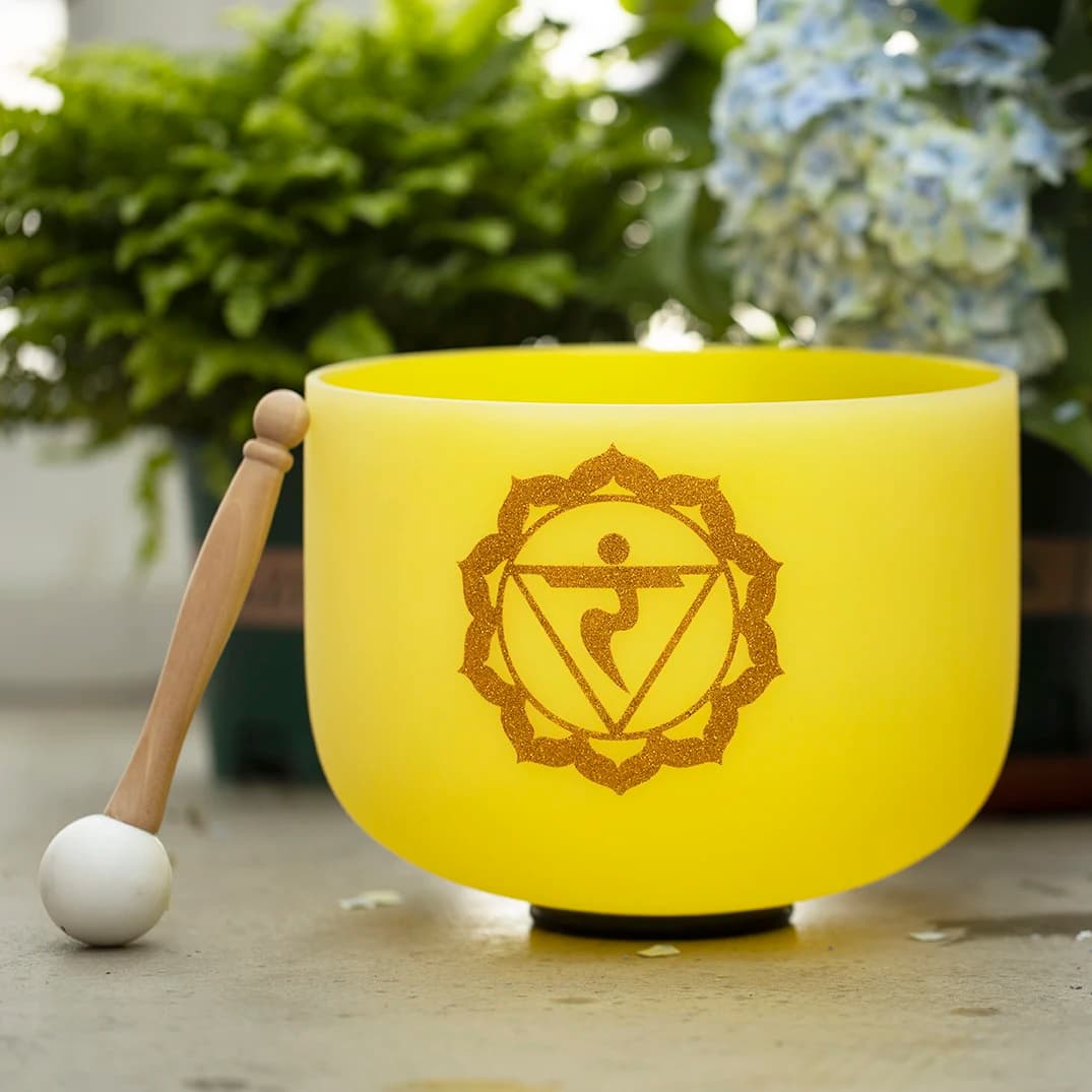 Hye-eun 10 inch E Note Frosted Quartz Crystal Singing Bowl 432hz/440hz Solar Plexus Chakra Sound Bowl for Yoga Meditation