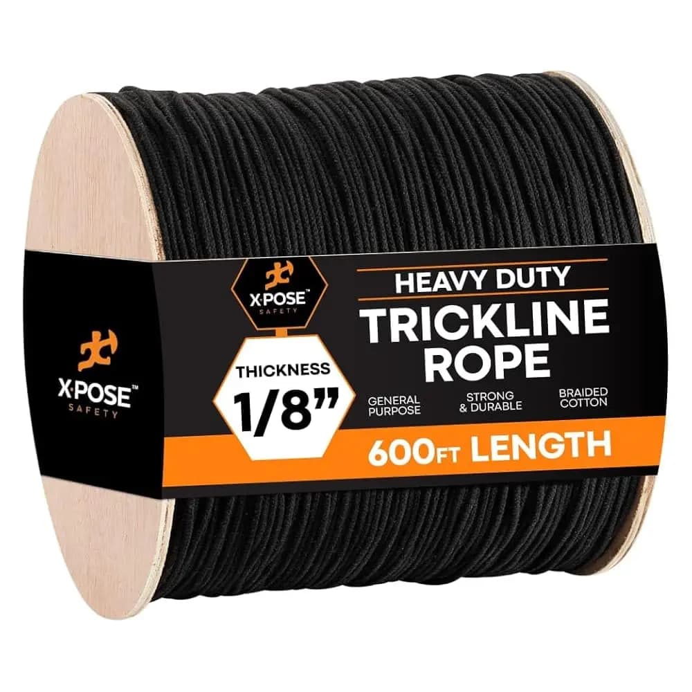 Spedizione Gratuita Corda Nera Non Smaltata Trickline - Bobina Resistente da 600 piedi x 1/8 pollici per Linea di Ancoraggio Teatrale, Gestione Cavi e Fili