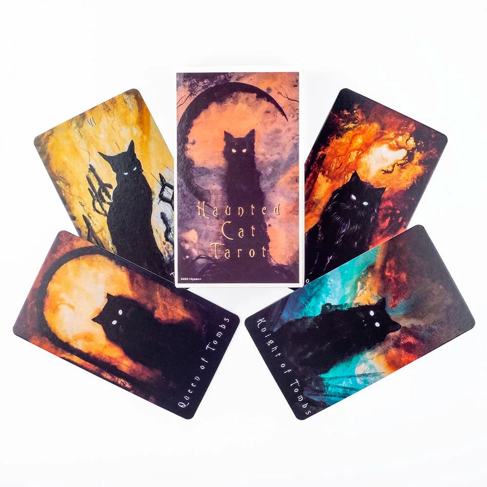 Mazzo di Tarocchi Haunted Cat da 78 Carte - Nuovissima Versione Inglese, Carte Oracolo per Divinazione, Gioco da Tavolo per Intrattenimento