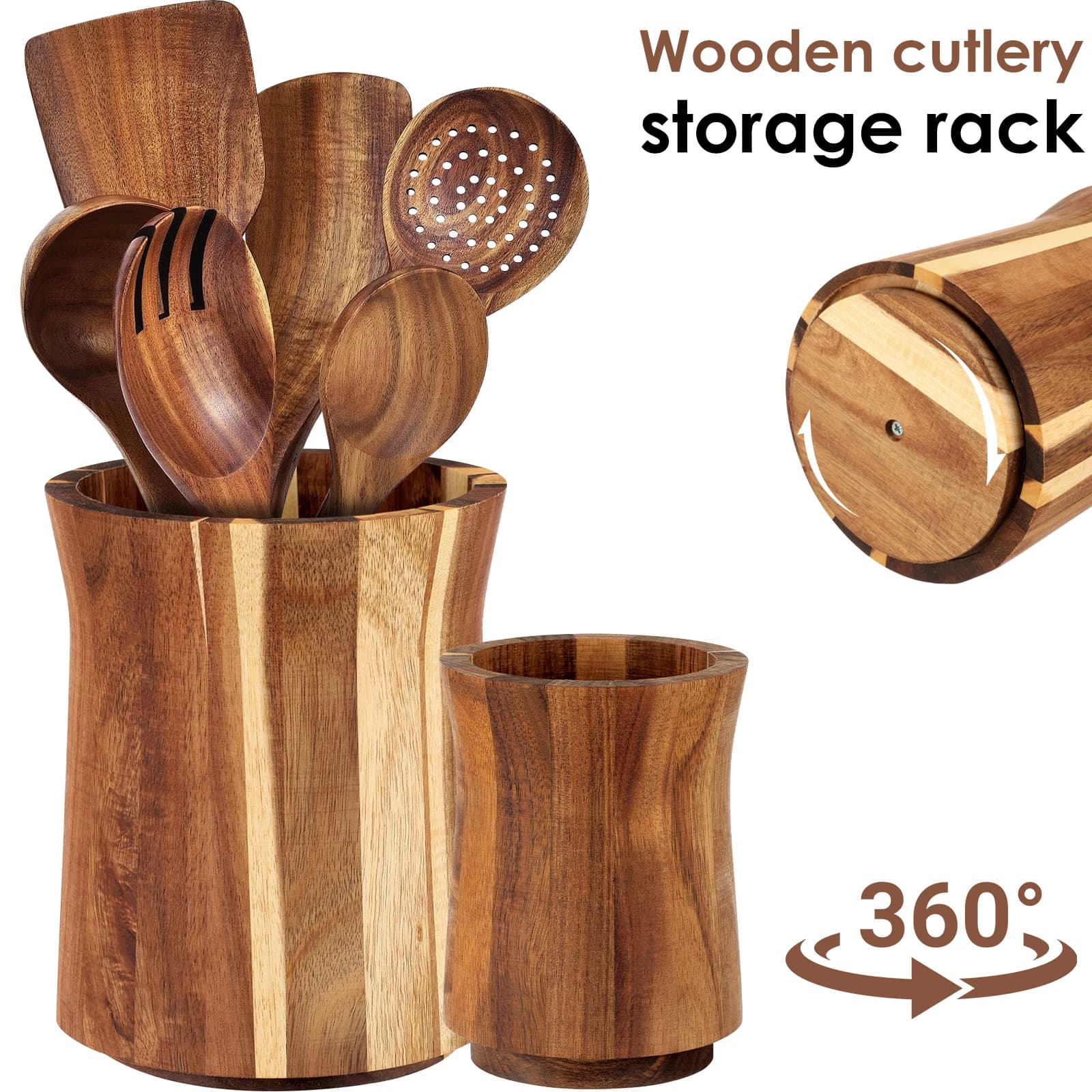 360 ° Portautensili Girevole in Legno, Organizzatore Antiscivolo da Banco per Utensili da Cucina e Strumenti di Cottura Domestici