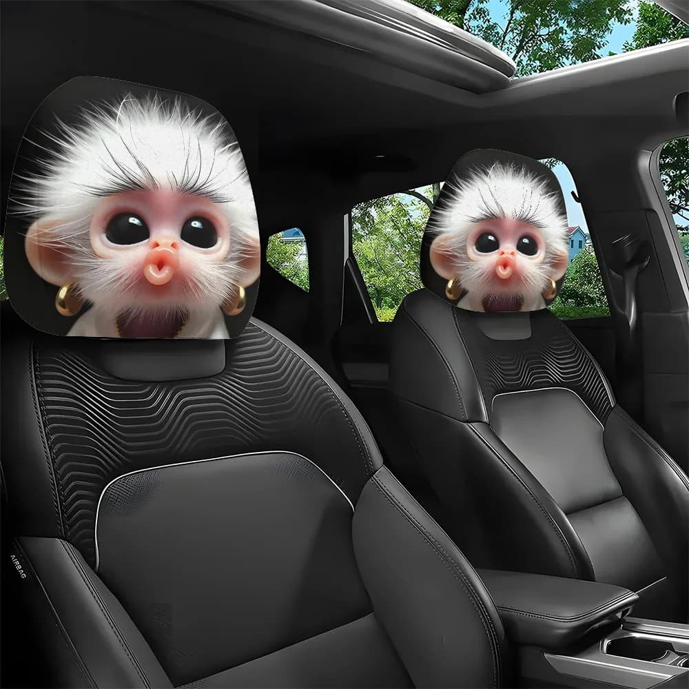 2 Pieces, Auto Poggiatesta Covers with Cartoon Stamps, Interior Decoration for Seats, Universal Accessories Perfect and Original for Vehicles