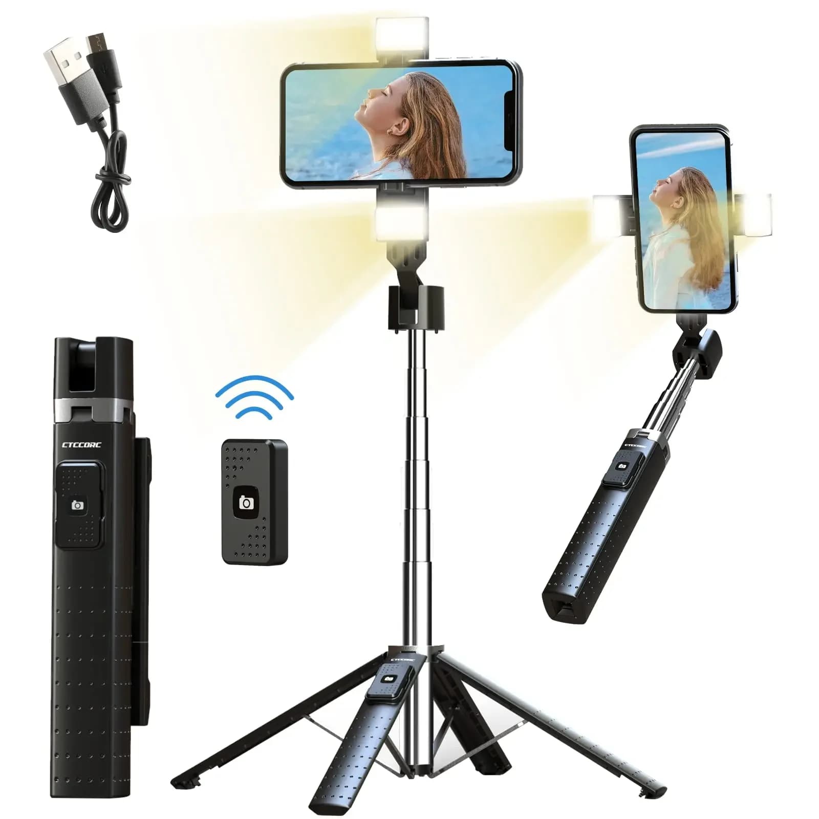 Treppiede per selfie stick LISCN da 40" con supporto estensibile portatile remoto 360 ° Stabilizzatore rotante anti-vibrazione Regola il selfie stick