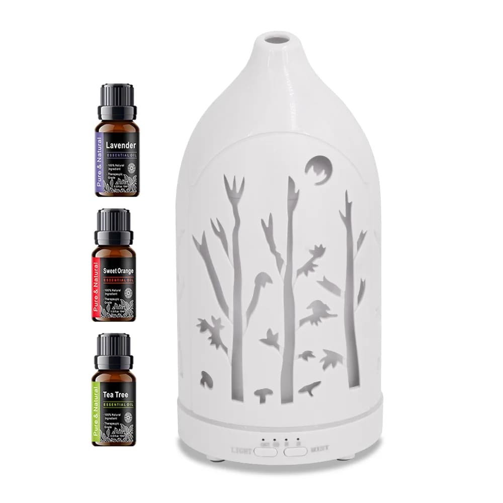 Umidificatore dal design scavato Il diffusore per aromaterapia a LED a 7 colori include 3 oli essenziali: spegnimento automatico, funzionamento ultra silenzioso