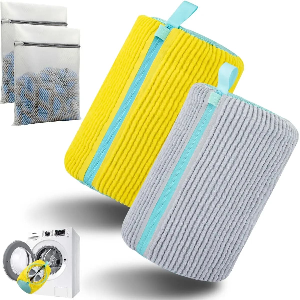 Shoe Washing Laundry Bag, Reusable Thick Striped Shoe Washing Protector Bag with Zipper, Anti-deformation Sneaker Cleaning Bag for Washing Machine