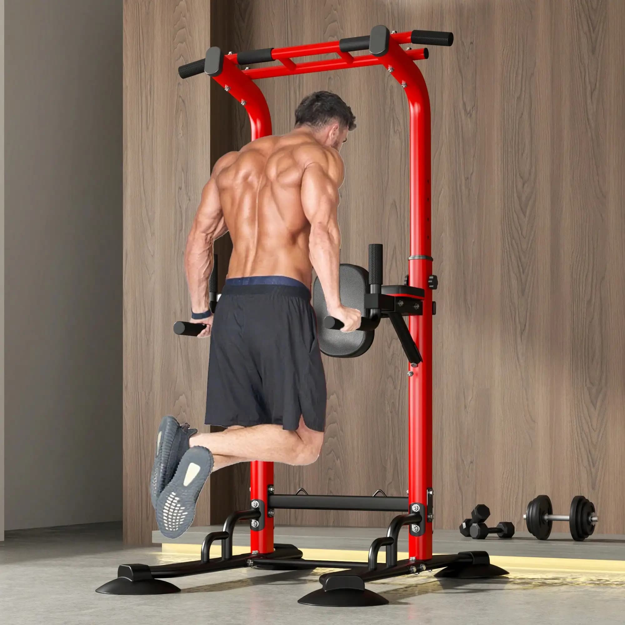 SOGESSLEEP Power Tower Pull Up Bar Station, Dip Station For Home Gym, Height Adjustable Heavy Duty Strength Home Training Fitness Workout Equipment
