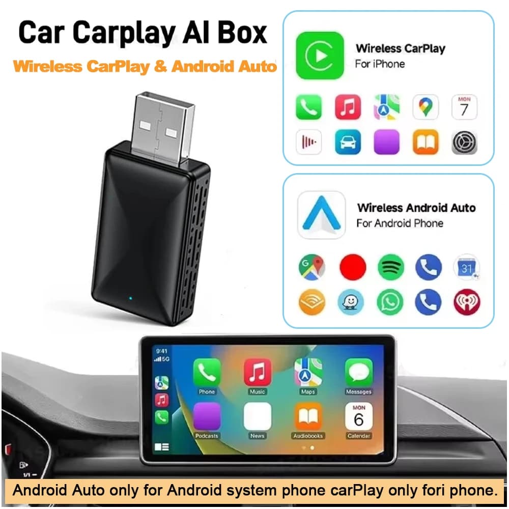2in1 Adapter from Wireless Cable for CarPlay and Android Auto, Compatible with Stereo Auto OEM, Plug and Play USB