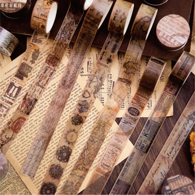 18.5mm*2m Vintage Washi Paper Tapes Junk Journal DIY Scrapbooking Creative Stationery Decor Diary Marking Adhesive Tapes