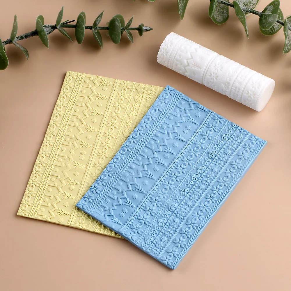 Rullo per Texture Senza Cuciture con Motivi Natalizi (Fiocchi di Neve, Alberi) per Argilla Polimerica, per Creazione di Orecchini e Gioielli Fai da Te