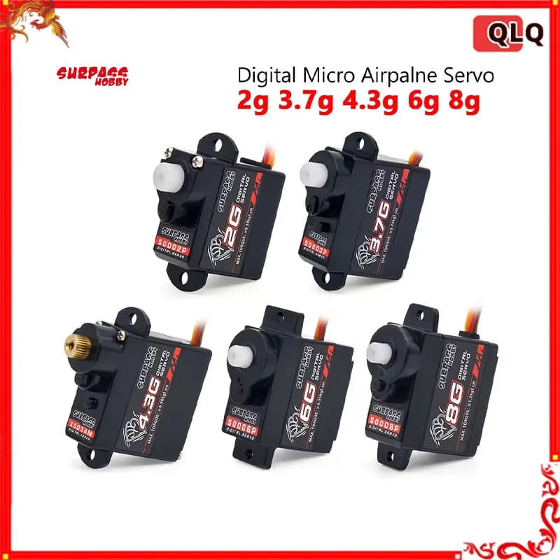 2 pz. Micro Servo Digitale Surpass Hobby 2g 3.7g 4.3g 6g 8g con Ingranaggi in Metallo e Plastica per Droni RC, Aerei, Auto a Ala Fissa, Robot