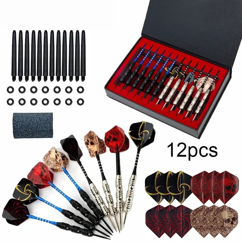 Set di 12 freccette con punta in metallo, corpo in ferro antiscivolo, aste in alluminio e alette resistenti per competizioni, regalo di compleanno