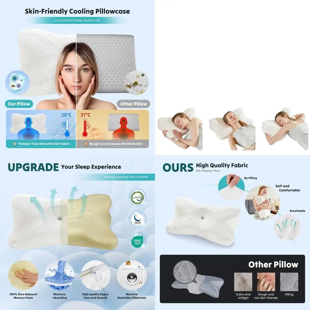 Memory Foam Ergonomic Cushion to Relieve Neck Pain, Support Bearing for Sleeping on Flank, Back and Stomach, Queen Size, White