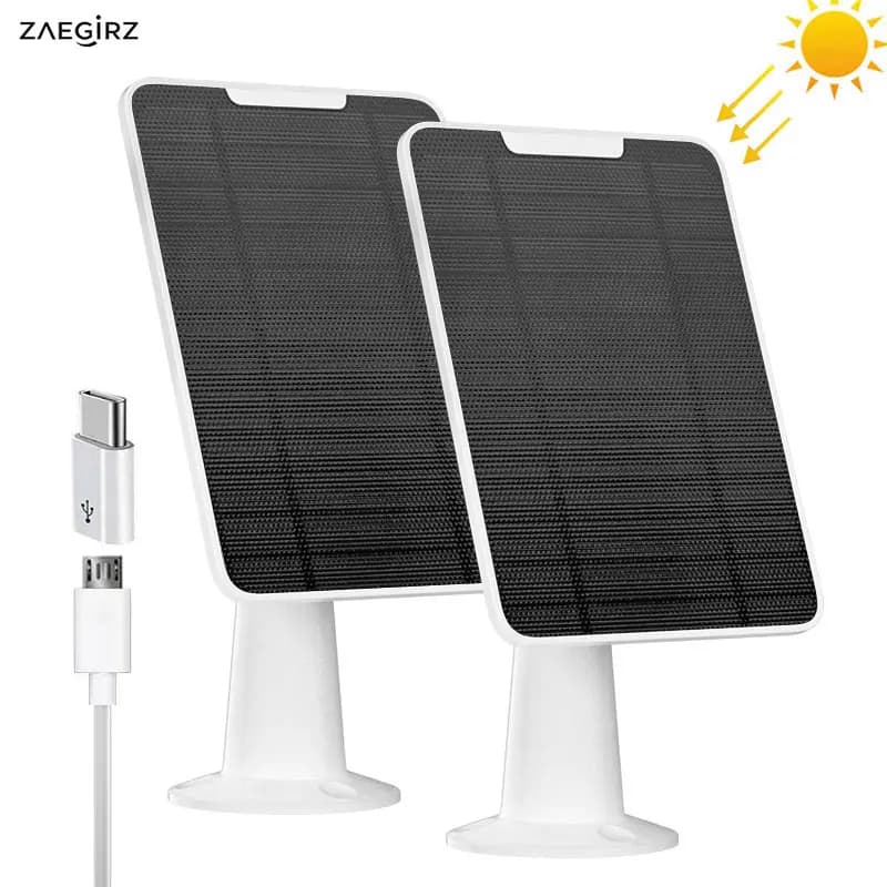 Upgraded 2 Pieces in Pack Solar Panel Charger with 3m/9.8Ft Micro USB Cable & USB-C Adapter 6V for Outdoor Rechargeable Battery.